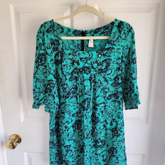 Maeve Anthropologie Loose Fit Mini Dress in Green and Black Floral Print Sz 2 - Picture 1 of 6